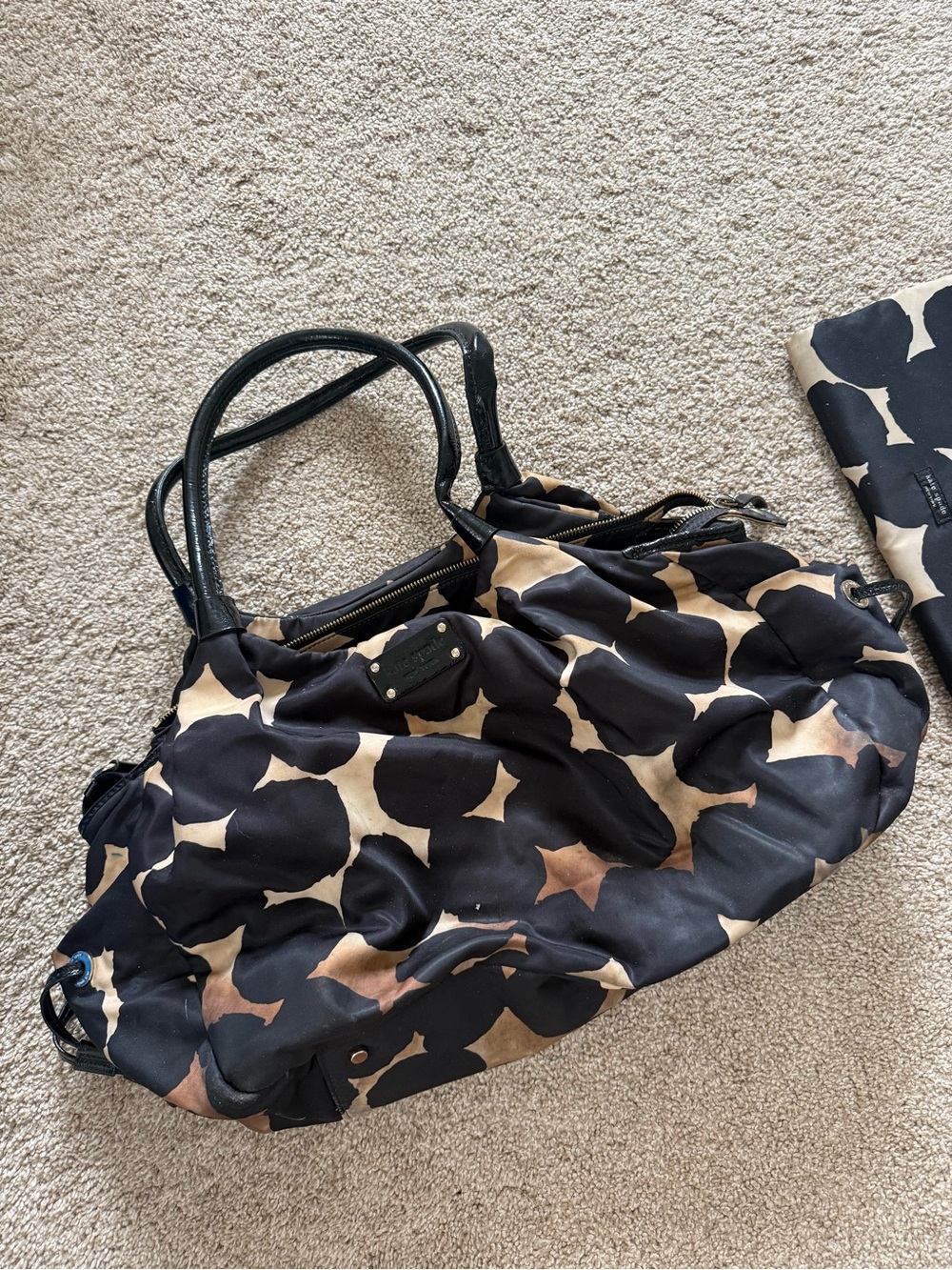 Kate Spade Black and Taupe Patterned Diaper Bag + Diaper Pad